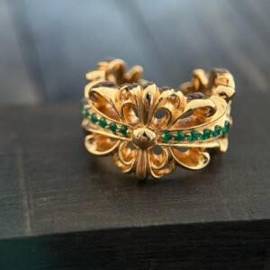 クロムハーツ 22K ゴールドメッキ エメラルド 開口クロスフラワー