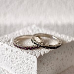 クロムハーツ 3mm レッドダイヤ フルパヴェ バーリング / クロムハーツ 3mm ブルーダイヤ フルパヴェ バーリング