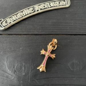 クロムハーツ 22K ゴールド ピンクダイヤセット ダブルクロス リング