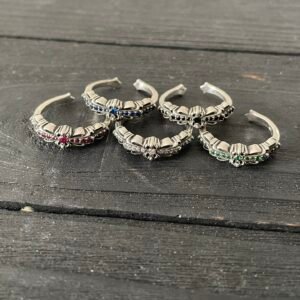 クロムハーツ ナロー オープン クロスフラワー リング カラーダイヤモンドインレイ（ブルー / グリーン / レッド / ブラック / ホワイト）