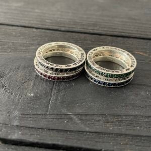 クロムハーツ 3mm 幅 ダイヤモンドインレイ リング(ブルー / グリーン / レッド / ブラック / ホワイトダイヤ)