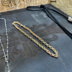 クロハート (ChromeHearts) 22K ゴールド グリーンダイヤモンド 太目 ロブスタークラスプ レターチェーン ネックレス & ブレスレット