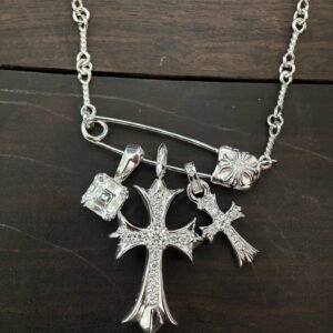 クロハート サファイアピン ホワイトゴールドメッキ ダブルクロス キューブカット セット