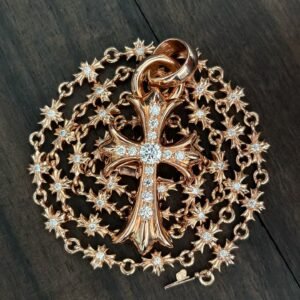 クロハート ローズゴールド調 パヴェダイヤ フラワーチェーン + ホワイトドロップ