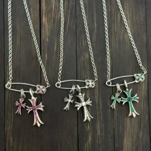 クロハート 925 シルバー サファイアピン ネックレス ダブルクロス ペンダント セット