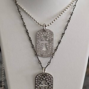 クロムハーツ ホワイトゴールド / 純銀 全面ダイヤパヴェ カットアウト クロスタグ チェーン