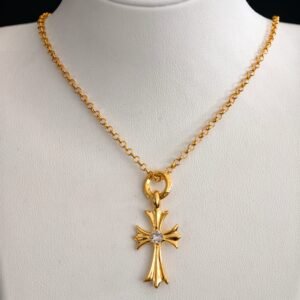 クロムハーツ 22K ゴールド クロス ストーンセット ネックレス