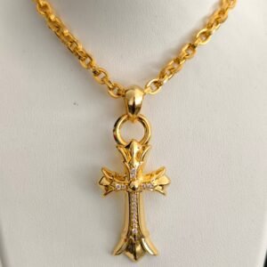 クロムハーツ ゴールドメッキ ストーンセット レイヤードクロス チェーン