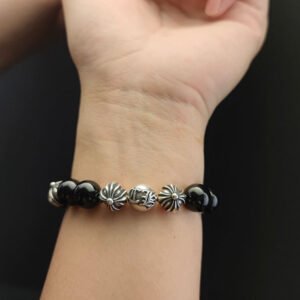 クロムハーツ 925 シルバー オブシディアン ブレスレット 18mm シルバービーズ 8 個