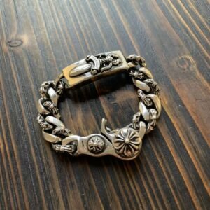 クロムハーツ 925 シルバー ワイドモデル ソード ハーフフラワー ロブスタークラスプ ブレスレット