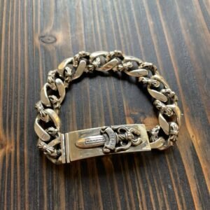 クロムハーツ 925 シルバー ワイドモデル ソード ハーフフラワー インサート ブレスレット