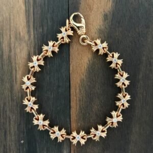 クロムハーツ 925 シルバー ゴールドメッキ モアッサナイト クロスフラワー Plus ブレスレット