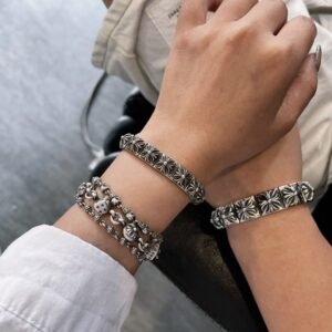 𝐂𝐡𝐫𝐨𝐦𝐞 𝐡𝐞𝐚𝐫𝐭𝐬 クロムハーツ クロスフラワー ワイドチェッカー ブレスレット / スリムチェッカー ブレスレット