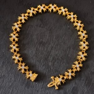 𝐂𝐡𝐫𝐨𝐦𝐞 𝐡𝐞𝐚𝐫𝐭𝐬 クロムハーツ 22K ゴールド ストーンセット クロス ブレス
