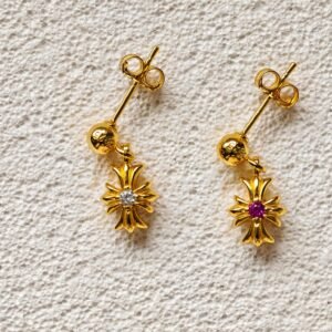 𝐂𝐡𝐫𝐨𝐦𝐞 𝐡𝐞𝐚𝐫𝐭𝐬 クロムハーツ メッキ ストーンセット シングルセクション クロスフラワー ピアス