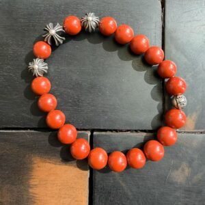 クロムハーツ 8mm レッドメノウ 4 個銀ビーズ ビーズブレスレット