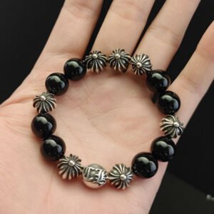 クロムハーツ 18mm オブシディアン 8 個銀ビーズ ビーズブレスレット