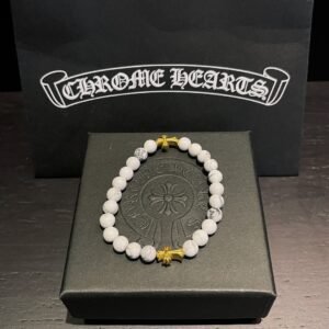 クロムハーツ 金メッキクロス ホワイトメノウ ビーズブレス