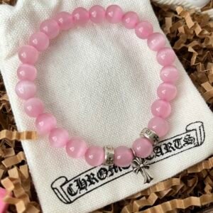 クロムハーツ ピンクキャッツアイ クロス 銀ビーズ 3 個