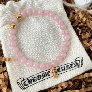 クロムハーツ ローズクォーツ クロス ゴールドビーズ 3 個